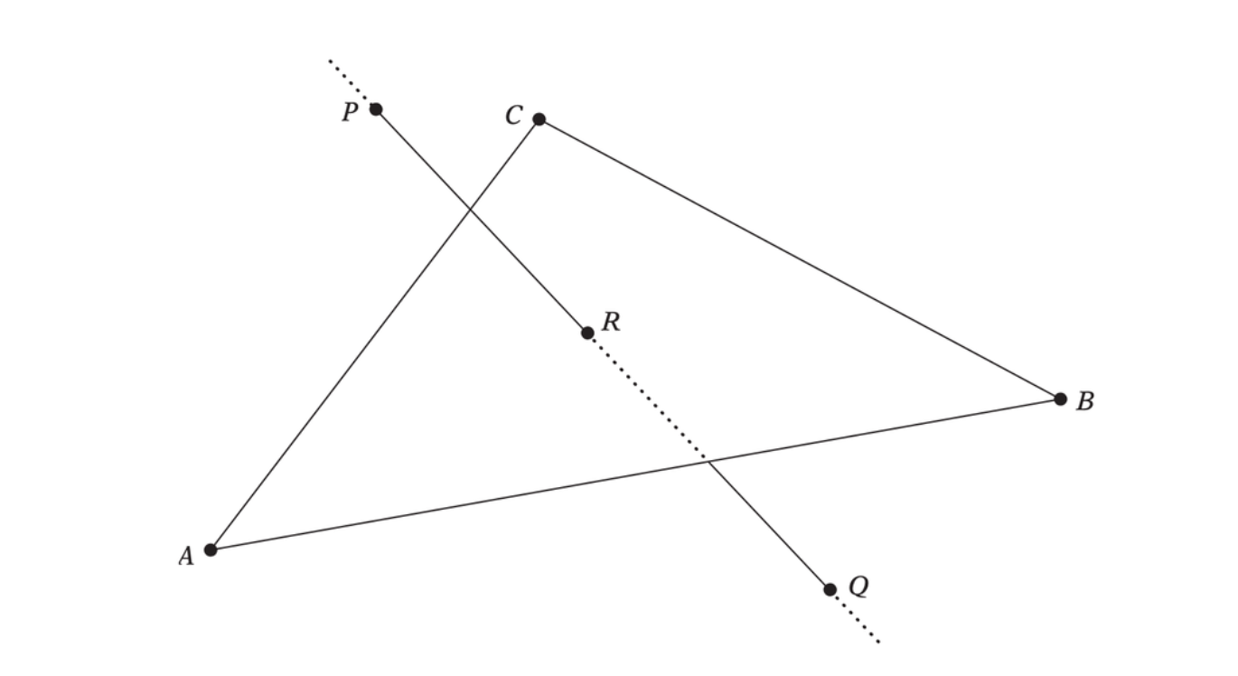 Intersecting the line through P and Q against the triangle ABC.